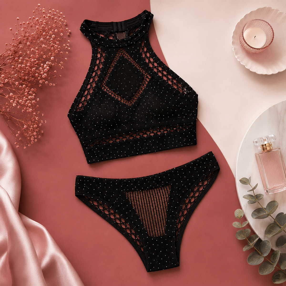 Black Sparkle Lingerie Set