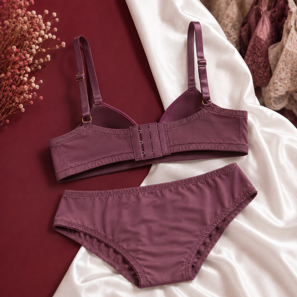 Mauve Satin Comfort Lingerie Set