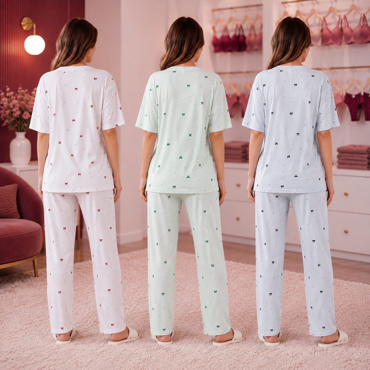 Women’s Bow Print 2-Piece Pajama Set