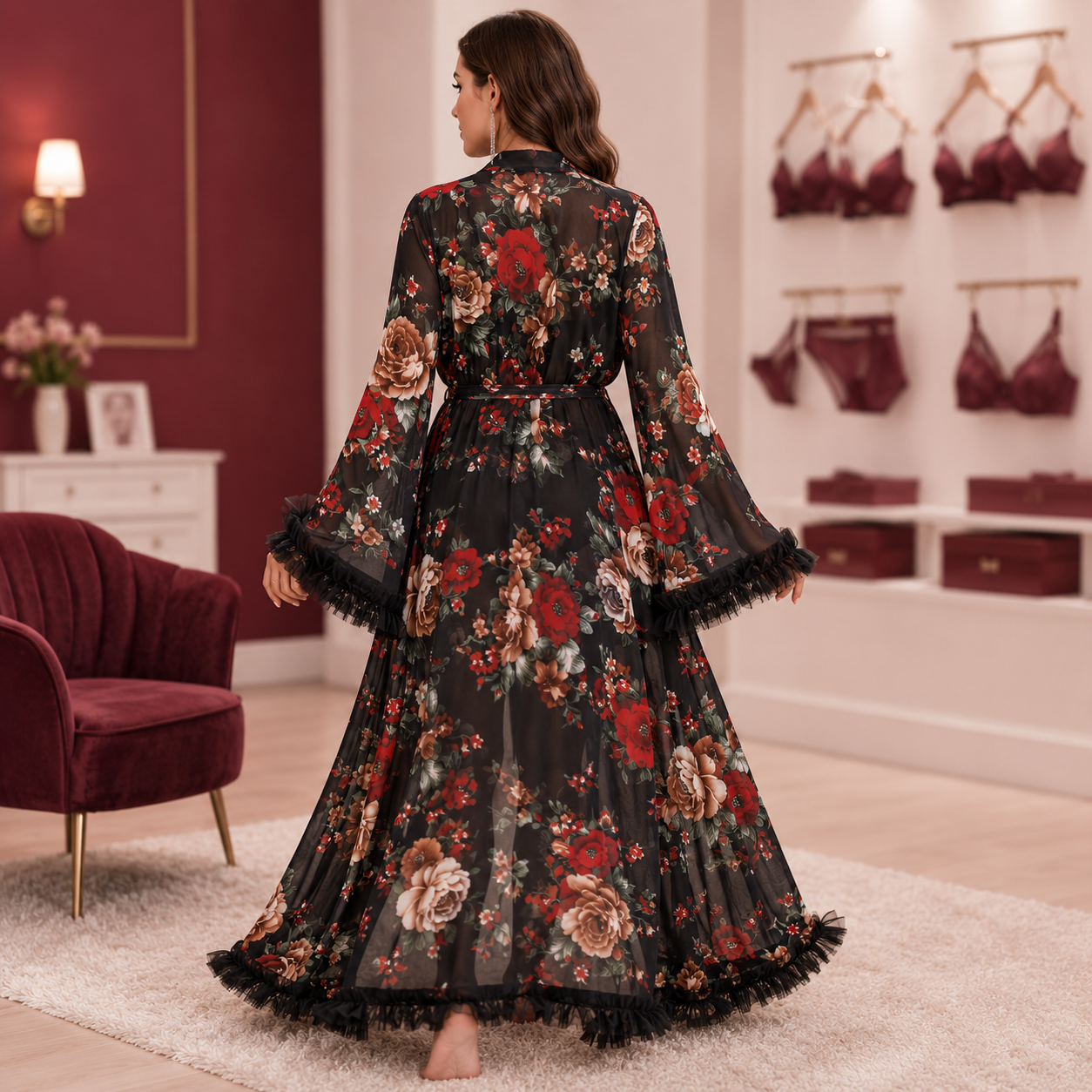 Elegant Floral Sheer Robe