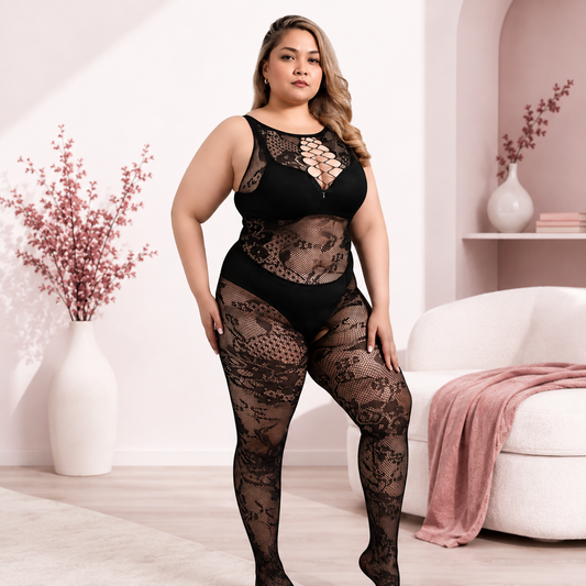 Black Lace Cut-Out Bodysuit